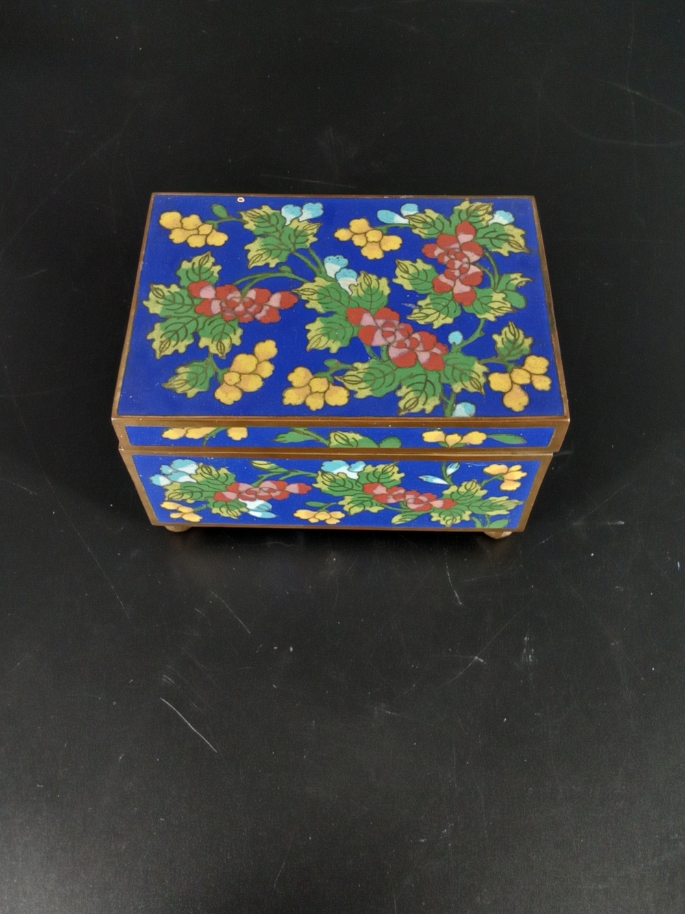 Blue Floral Cloisonné Trinket Box